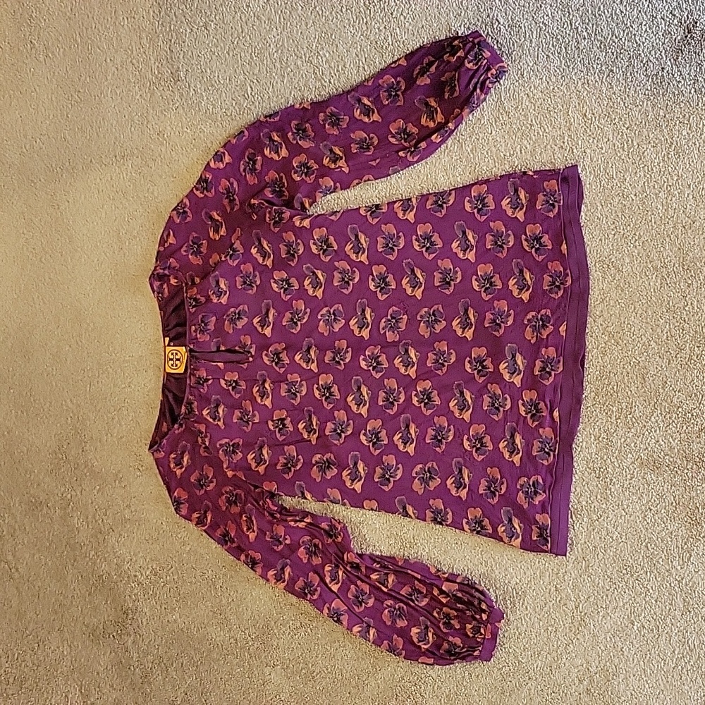 EUC Tory Burch lisa top magenta silk blouse size 6